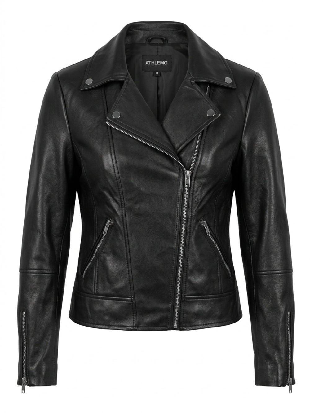 Athlemo Women's Black Leather Moto Jacket